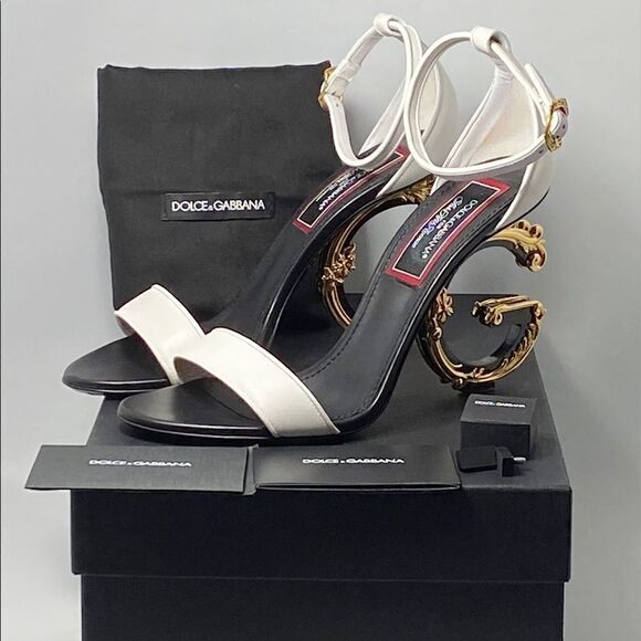 Dolce&Gabbana Game Day DG Leather Baroque-Heel Sandals size 38.5 - Picture 13 of 15